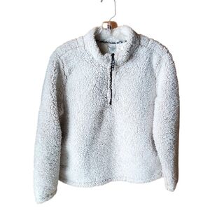 Time and Tru Quater Zip Cream Sherpa Jacket With Pockets